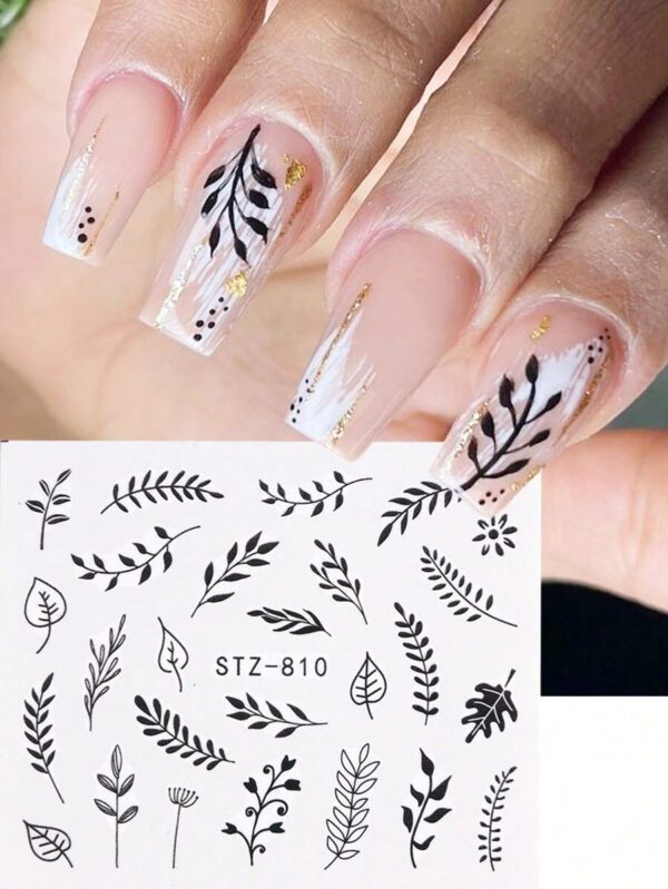 2 pièces Autocollants d'ongles 3D fleurs d'hibiscus, décoration d'été fleurs roses et blanches, décalcomanies d'ongles feuilles tropicales, feuilles de manucure – Image 3