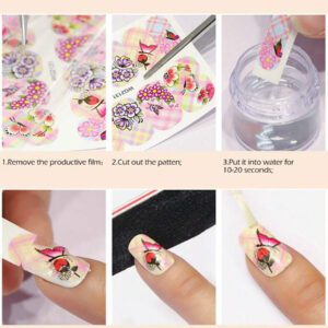 2 pièces Autocollants d'ongles 3D fleurs d'hibiscus, décoration d'été fleurs roses et blanches, décalcomanies d'ongles feuilles tropicales, feuilles de manucure