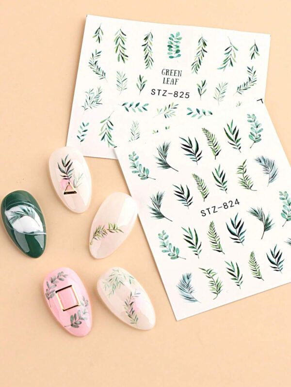 2 pièces Autocollants d'ongles 3D fleurs d'hibiscus, décoration d'été fleurs roses et blanches, décalcomanies d'ongles feuilles tropicales, feuilles de manucure – Image 11