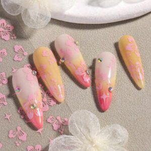 2 pièces Autocollants d'ongles 3D fleurs d'hibiscus, décoration d'été fleurs roses et blanches, décalcomanies d'ongles feuilles tropicales, feuilles de manucure