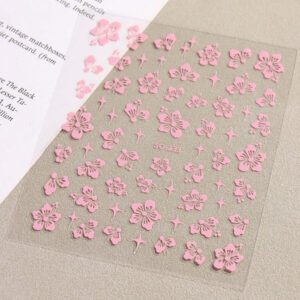 2 pièces Autocollants d'ongles 3D fleurs d'hibiscus, décoration d'été fleurs roses et blanches, décalcomanies d'ongles feuilles tropicales, feuilles de manucure
