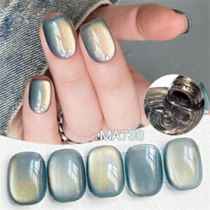 Mtssii Vernis à ongles gel magnétique doux en verre doré 7 ml pour une beauté des ongles style punk. Gel transparent et léger comme de l'eau pour le nail art. Paillettes d'or scintillantes, à décaper sous UV/LED. Fournitures pour manucure
