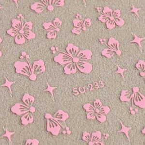 2 pièces Autocollants d'ongles 3D fleurs d'hibiscus, décoration d'été fleurs roses et blanches, décalcomanies d'ongles feuilles tropicales, feuilles de manucure