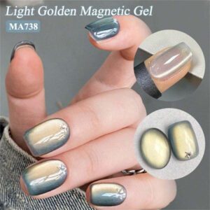 Mtssii Vernis à ongles gel magnétique doux en verre doré 7 ml pour une beauté des ongles style punk. Gel transparent et léger comme de l'eau pour le nail art. Paillettes d'or scintillantes, à décaper sous UV/LED. Fournitures pour manucure