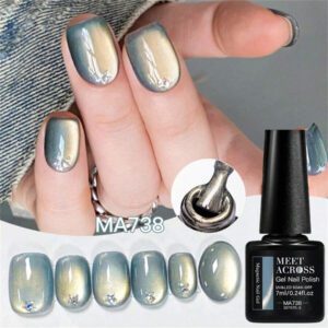 Mtssii Vernis à ongles gel magnétique doux en verre doré 7 ml pour une beauté des ongles style punk. Gel transparent et léger comme de l'eau pour le nail art. Paillettes d'or scintillantes, à décaper sous UV/LED. Fournitures pour manucure