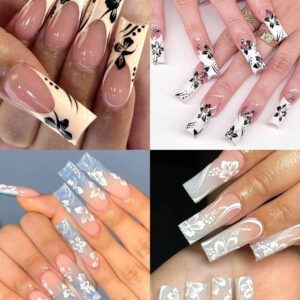 2 pièces Autocollants d'ongles 3D fleurs d'hibiscus, décoration d'été fleurs roses et blanches, décalcomanies d'ongles feuilles tropicales, feuilles de manucure