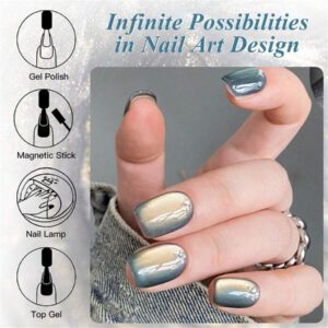 Mtssii Vernis à ongles gel magnétique doux en verre doré 7 ml pour une beauté des ongles style punk. Gel transparent et léger comme de l'eau pour le nail art. Paillettes d'or scintillantes, à décaper sous UV/LED. Fournitures pour manucure