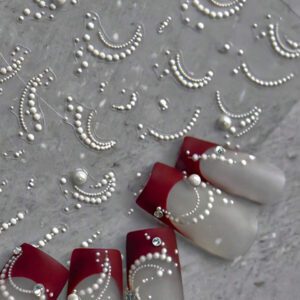 1 pièce 5D Autocollants de décoration pour nail art de style rétro japonais avec ligne de perles blanches et cristaux, DIY