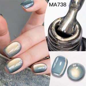 Mtssii Vernis à ongles gel magnétique doux en verre doré 7 ml pour une beauté des ongles style punk. Gel transparent et léger comme de l'eau pour le nail art. Paillettes d'or scintillantes, à décaper sous UV/LED. Fournitures pour manucure