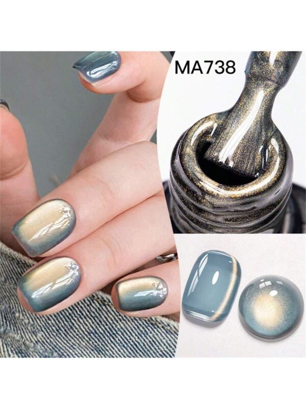 Mtssii Vernis à ongles gel magnétique doux en verre doré 7 ml pour une beauté des ongles style punk. Gel transparent et léger comme de l'eau pour le nail art. Paillettes d'or scintillantes, à décaper sous UV/LED. Fournitures pour manucure – Image 8