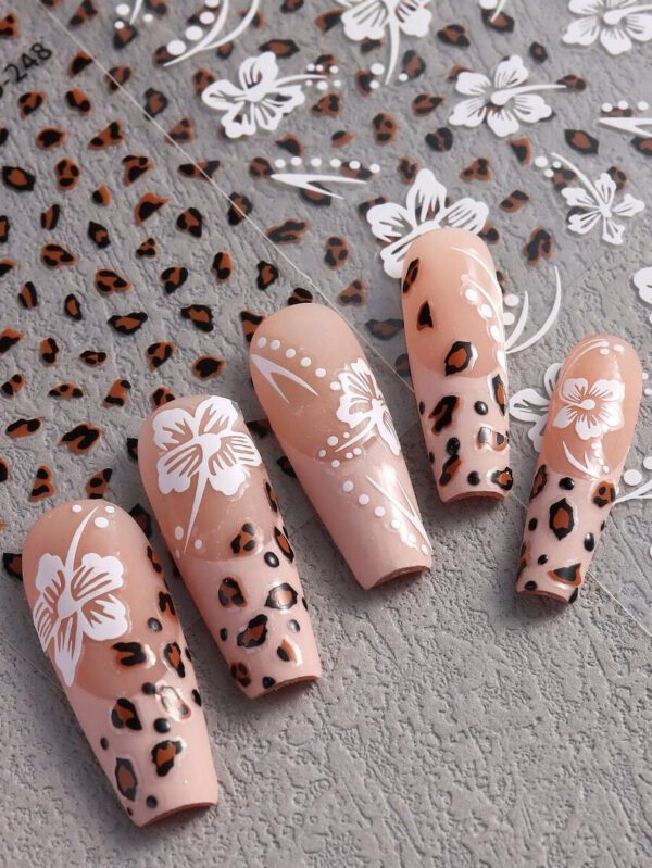 2 pièces Autocollants d'ongles 3D fleurs d'hibiscus, décoration d'été fleurs roses et blanches, décalcomanies d'ongles feuilles tropicales, feuilles de manucure – Image 27