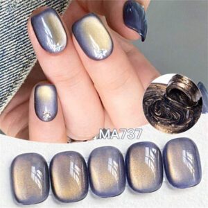 Mtssii Vernis à ongles gel magnétique doux en verre doré 7 ml pour une beauté des ongles style punk. Gel transparent et léger comme de l'eau pour le nail art. Paillettes d'or scintillantes, à décaper sous UV/LED. Fournitures pour manucure
