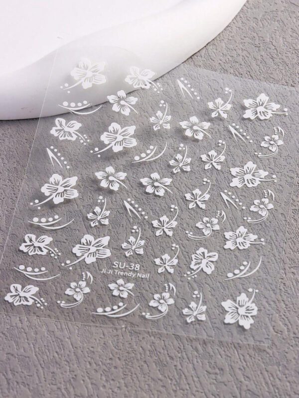 2 pièces Autocollants d'ongles 3D fleurs d'hibiscus, décoration d'été fleurs roses et blanches, décalcomanies d'ongles feuilles tropicales, feuilles de manucure – Image 28