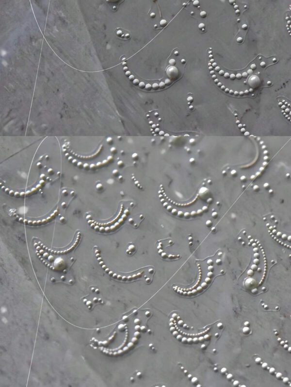 1 pièce 5D Autocollants de décoration pour nail art de style rétro japonais avec ligne de perles blanches et cristaux, DIY – Image 5