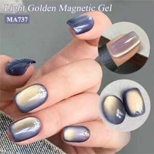 Mtssii Vernis à ongles gel magnétique doux en verre doré 7 ml pour une beauté des ongles style punk. Gel transparent et léger comme de l'eau pour le nail art. Paillettes d'or scintillantes, à décaper sous UV/LED. Fournitures pour manucure