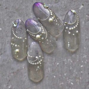 1 pièce 5D Autocollants de décoration pour nail art de style rétro japonais avec ligne de perles blanches et cristaux, DIY