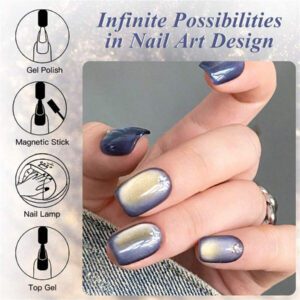 Mtssii Vernis à ongles gel magnétique doux en verre doré 7 ml pour une beauté des ongles style punk. Gel transparent et léger comme de l'eau pour le nail art. Paillettes d'or scintillantes, à décaper sous UV/LED. Fournitures pour manucure