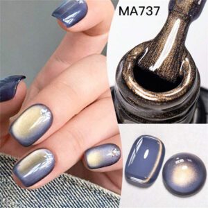 Mtssii Vernis à ongles gel magnétique doux en verre doré 7 ml pour une beauté des ongles style punk. Gel transparent et léger comme de l'eau pour le nail art. Paillettes d'or scintillantes, à décaper sous UV/LED. Fournitures pour manucure