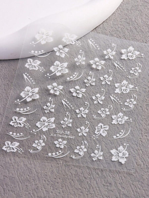 2 pièces Autocollants d'ongles 3D fleurs d'hibiscus, décoration d'été fleurs roses et blanches, décalcomanies d'ongles feuilles tropicales, feuilles de manucure – Image 34