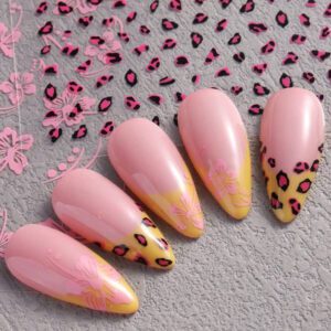 2 pièces Autocollants d'ongles 3D fleurs d'hibiscus, décoration d'été fleurs roses et blanches, décalcomanies d'ongles feuilles tropicales, feuilles de manucure