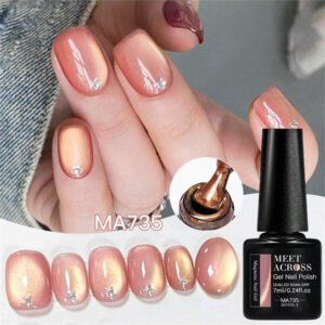 Mtssii Vernis à ongles gel magnétique doux en verre doré 7 ml pour une beauté des ongles style punk. Gel transparent et léger comme de l'eau pour le nail art. Paillettes d'or scintillantes, à décaper sous UV/LED. Fournitures pour manucure