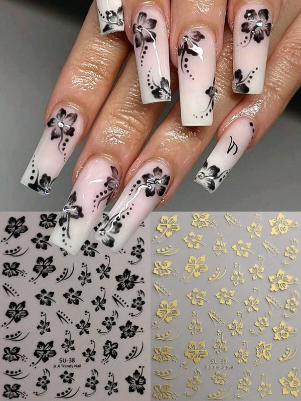 2 pièces Autocollants d'ongles 3D fleurs d'hibiscus, décoration d'été fleurs roses et blanches, décalcomanies d'ongles feuilles tropicales, feuilles de manucure – Image 39