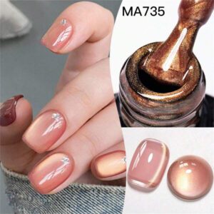 Mtssii Vernis à ongles gel magnétique doux en verre doré 7 ml pour une beauté des ongles style punk. Gel transparent et léger comme de l'eau pour le nail art. Paillettes d'or scintillantes, à décaper sous UV/LED. Fournitures pour manucure