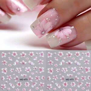 2 pièces Autocollants pour ongles fleurs de camélia rose aurore, fleurs de cerisier holographiques gaufrées, accessoires de mariage pour ongles, décalcomanies décoratives. Appliquez une couche de vernis à ongles transparent ou de top coat sur la surface et vos ongles auront un aspect plus beau et les autocollants pour ongles dureront plus longtemps.