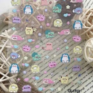 pokemon Autocollants d'ongles en relief Pokémon 2025 avec dos adhésif imperméable, autocollants de décoration d'ongles 3D mignons et réalisables en forme de canard