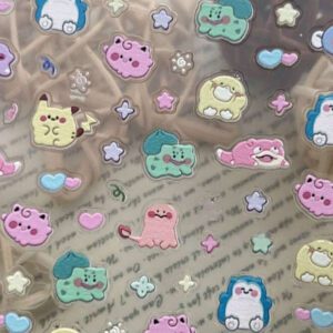 pokemon Autocollants d'ongles en relief Pokémon 2025 avec dos adhésif imperméable, autocollants de décoration d'ongles 3D mignons et réalisables en forme de canard