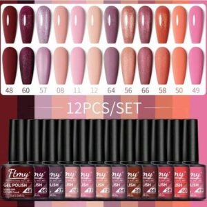 Kit De Vernis À Ongles Gel Ftmy 12 Pièces/ensemble : Ensemble De Vernis Gel 12 Couleurs, Couche De Base Et Couche De Finition Sans Essuyage Et Couche De Finition Mate Et Brillante, Ensemble De Couleurs Variées Pour Cadeau Pour Femme
