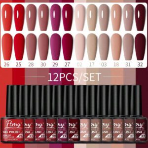 Kit De Vernis À Ongles Gel Ftmy 12 Pièces/ensemble : Ensemble De Vernis Gel 12 Couleurs, Couche De Base Et Couche De Finition Sans Essuyage Et Couche De Finition Mate Et Brillante, Ensemble De Couleurs Variées Pour Cadeau Pour Femme