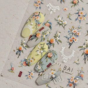 1 pièce Stickers d'art d'ongle 5D, autocollants d'art d'ongle auto-adhésifs de cœur de dentelle rose de nœud papillon doux, autocollants de manucure DIY