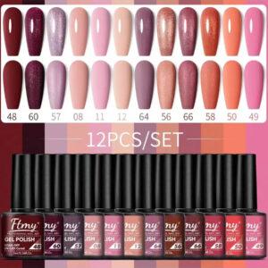 Kit De Vernis À Ongles Gel Ftmy 12 Pièces/ensemble : Ensemble De Vernis Gel 12 Couleurs, Couche De Base Et Couche De Finition Sans Essuyage Et Couche De Finition Mate Et Brillante, Ensemble De Couleurs Variées Pour Cadeau Pour Femme