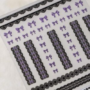 1 pièce Stickers d'art d'ongle 5D, autocollants d'art d'ongle auto-adhésifs de cœur de dentelle rose de nœud papillon doux, autocollants de manucure DIY