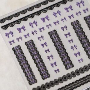 1 pièce Stickers d'art d'ongle 5D, autocollants d'art d'ongle auto-adhésifs de cœur de dentelle rose de nœud papillon doux, autocollants de manucure DIY