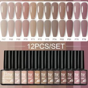 Kit De Vernis À Ongles Gel Ftmy 12 Pièces/ensemble : Ensemble De Vernis Gel 12 Couleurs, Couche De Base Et Couche De Finition Sans Essuyage Et Couche De Finition Mate Et Brillante, Ensemble De Couleurs Variées Pour Cadeau Pour Femme