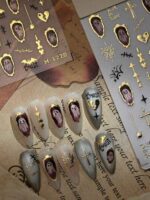 1/2/4 pièces [Cadre photo fantôme Journal] Autocollants pour ongles Style fantôme en relief estampé à chaud pour Halloween, autocollants adhésifs imperméables, mignons et sombres pour femmes