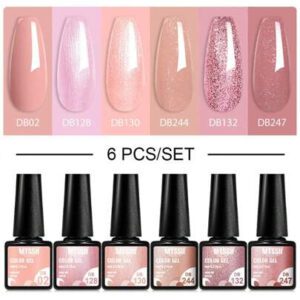 6 Pièces/set Ensemble De Vernis À Ongles Gel Pailleté Semi-permanent Vernis Hybride Mat De Finition Vernis À Ongles Gel D'art Uv Led Dissolvant