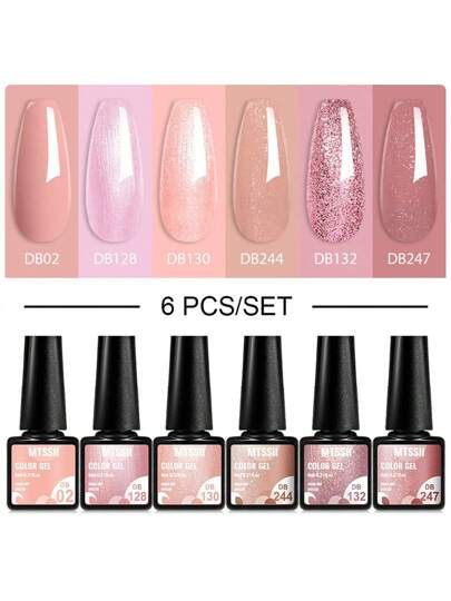 6 Pièces/set Ensemble De Vernis À Ongles Gel Pailleté Semi-permanent Vernis Hybride Mat De Finition Vernis À Ongles Gel D'art Uv Led Dissolvant