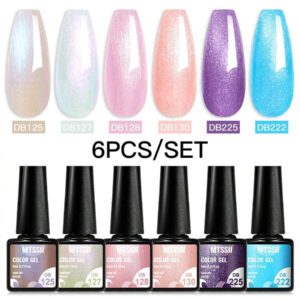6 Pièces/set Ensemble De Vernis À Ongles Gel Pailleté Semi-permanent Vernis Hybride Mat De Finition Vernis À Ongles Gel D'art Uv Led Dissolvant