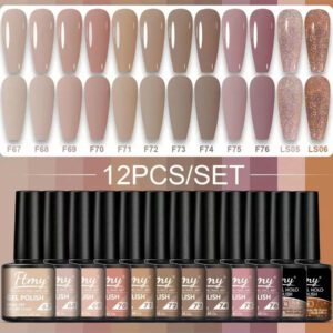 Kit De Vernis À Ongles Gel Ftmy 12 Pièces/ensemble : Ensemble De Vernis Gel 12 Couleurs, Couche De Base Et Couche De Finition Sans Essuyage Et Couche De Finition Mate Et Brillante, Ensemble De Couleurs Variées Pour Cadeau Pour Femme