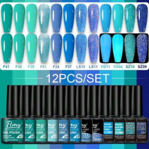 Kit De Vernis À Ongles Gel Ftmy 12 Pièces/ensemble : Ensemble De Vernis Gel 12 Couleurs, Couche De Base Et Couche De Finition Sans Essuyage Et Couche De Finition Mate Et Brillante, Ensemble De Couleurs Variées Pour Cadeau Pour Femme