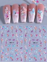 2 pièces Autocollants d'art pour ongles décalques 5D gaufrés à motifs de fleurs bleues. Designs d'art pour ongles avec fleurs dégradées, motifs de vignes et texture de pétales. Feuilles de recouvrement complet pour décoration des ongles. Accessoires de manucure. – Image 5