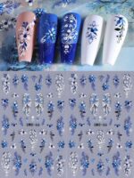 2 pièces Autocollants d'art pour ongles décalques 5D gaufrés à motifs de fleurs bleues. Designs d'art pour ongles avec fleurs dégradées, motifs de vignes et texture de pétales. Feuilles de recouvrement complet pour décoration des ongles. Accessoires de manucure. – Image 13