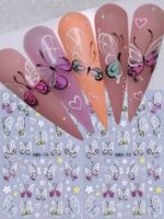 2 pièces Autocollants d'art pour ongles décalques 5D gaufrés à motifs de fleurs bleues. Designs d'art pour ongles avec fleurs dégradées, motifs de vignes et texture de pétales. Feuilles de recouvrement complet pour décoration des ongles. Accessoires de manucure. – Image 20