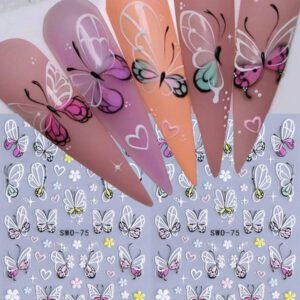 2 pièces Autocollants d'art pour ongles décalques 5D gaufrés à motifs de fleurs bleues. Designs d'art pour ongles avec fleurs dégradées, motifs de vignes et texture de pétales. Feuilles de recouvrement complet pour décoration des ongles. Accessoires de manucure.