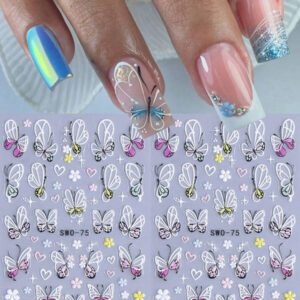 2 pièces Autocollants d'art pour ongles décalques 5D gaufrés à motifs de fleurs bleues. Designs d'art pour ongles avec fleurs dégradées, motifs de vignes et texture de pétales. Feuilles de recouvrement complet pour décoration des ongles. Accessoires de manucure.