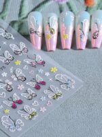 2 pièces Autocollants d'art pour ongles décalques 5D gaufrés à motifs de fleurs bleues. Designs d'art pour ongles avec fleurs dégradées, motifs de vignes et texture de pétales. Feuilles de recouvrement complet pour décoration des ongles. Accessoires de manucure. – Image 23