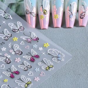 2 pièces Autocollants d'art pour ongles décalques 5D gaufrés à motifs de fleurs bleues. Designs d'art pour ongles avec fleurs dégradées, motifs de vignes et texture de pétales. Feuilles de recouvrement complet pour décoration des ongles. Accessoires de manucure.
